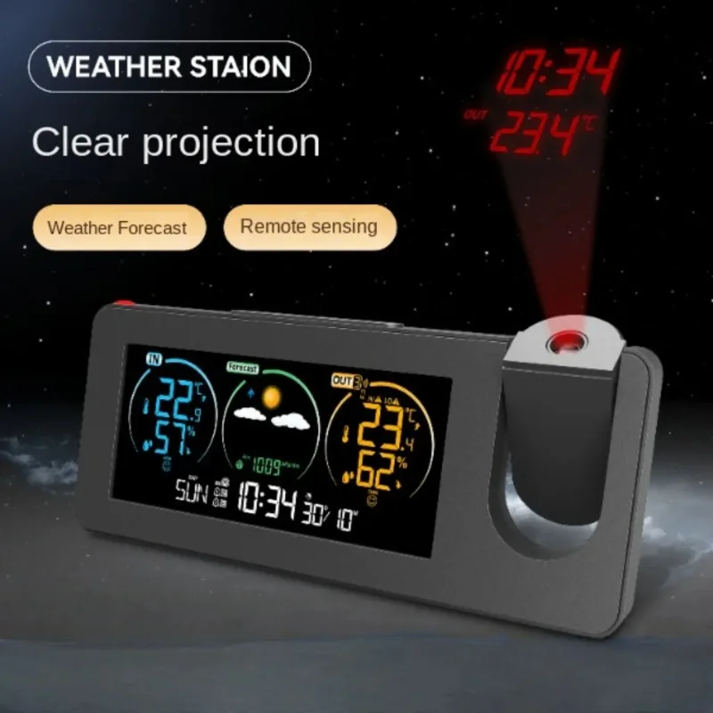 

New electronic projection clock perpetual calendar weather station weather forecast temperature and humidity digital alarm clock