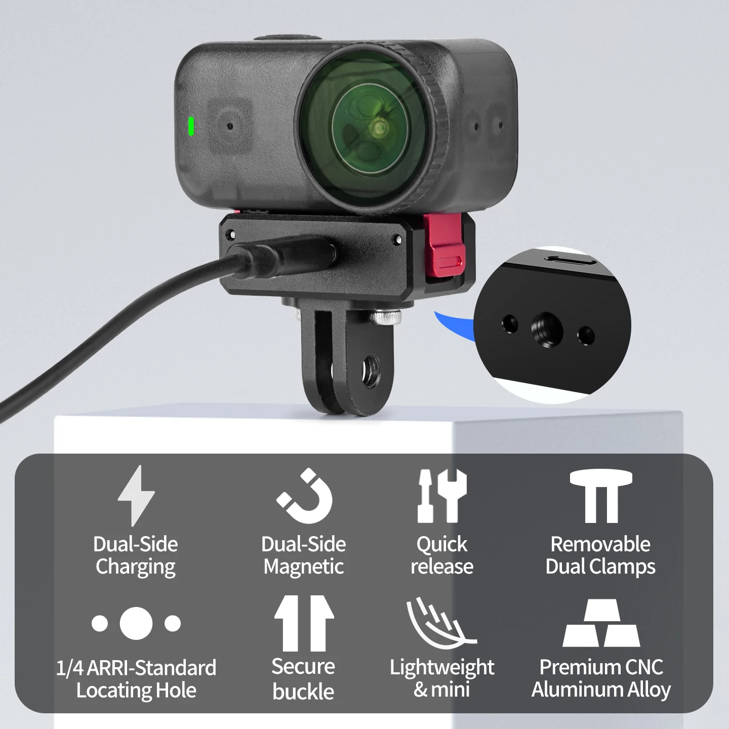 Langlebige Aluminium-Magnetische Schnellverschluss-Ladestation für DJI Osmo Nano Action-Kamera Magnet-Doppelbefestigung Kugelkopf Fahrradhalterung – Detail 18