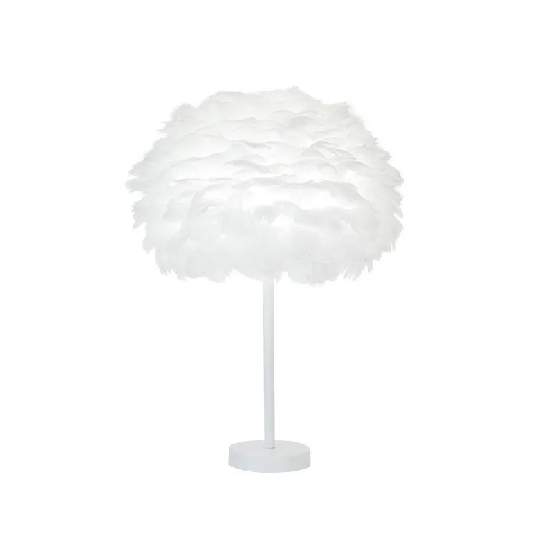 Feather Desk Lamp, Wrought Iron Lamp Body, Bedroom Bedside Lamp, Modern and Simple Living Room and Study Desk Lamp