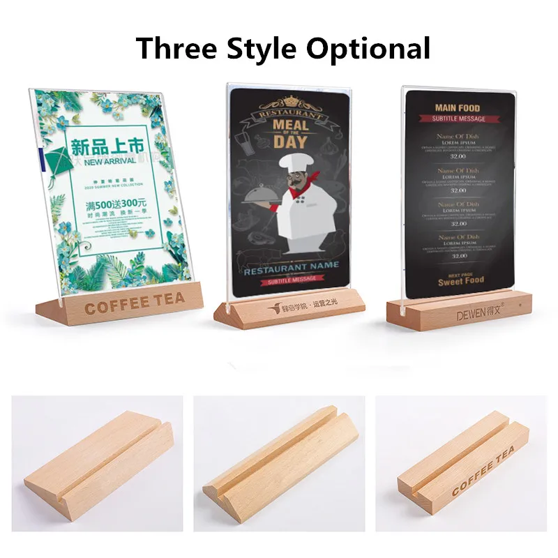 A4 210x297mm Tabletop Wooden Acrylic Sign Holder Display Stand Wedding Photo Poster Ad Frame 8.5x11 Restaurant Menu Paper Holder