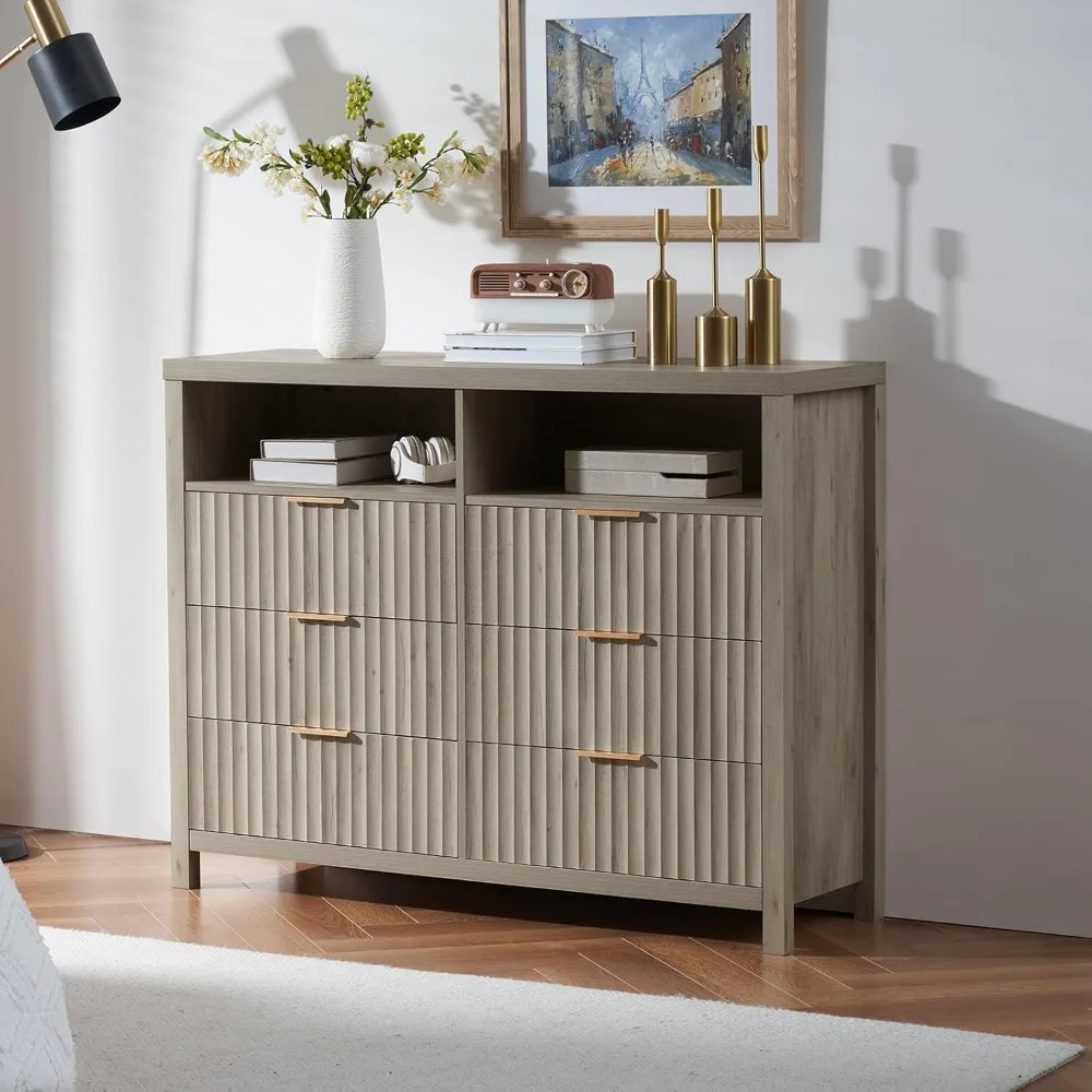 Cajonera ancha y moderna de madera con 2 estantes, soporte de TV, organizador de cajones de madera, 46,5 "W x 37" H x 15,4 "D