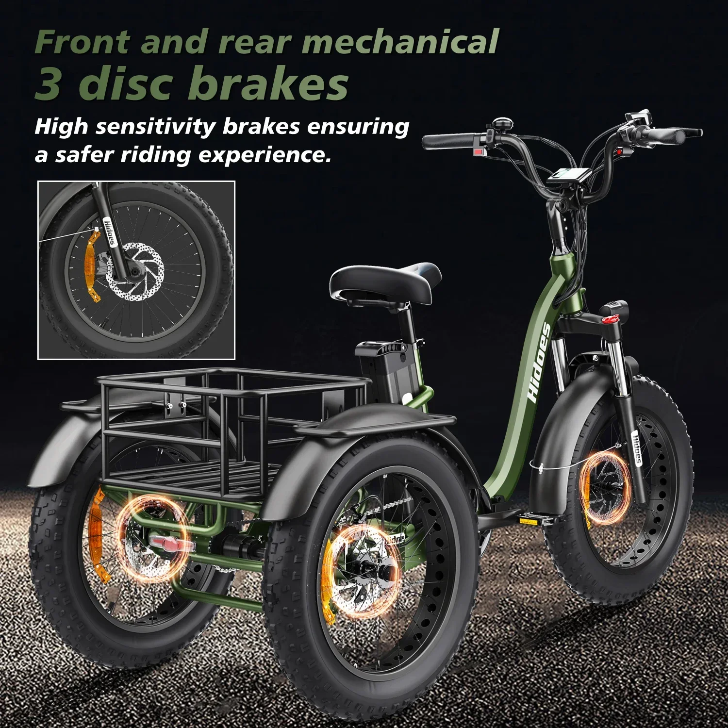 Electro Tricycle 750W Mid-mounted Motor 48V20AH Lithium Battery City Folding Electric Bike 20*4.0 Inch Fat Tire Mountain E-bike