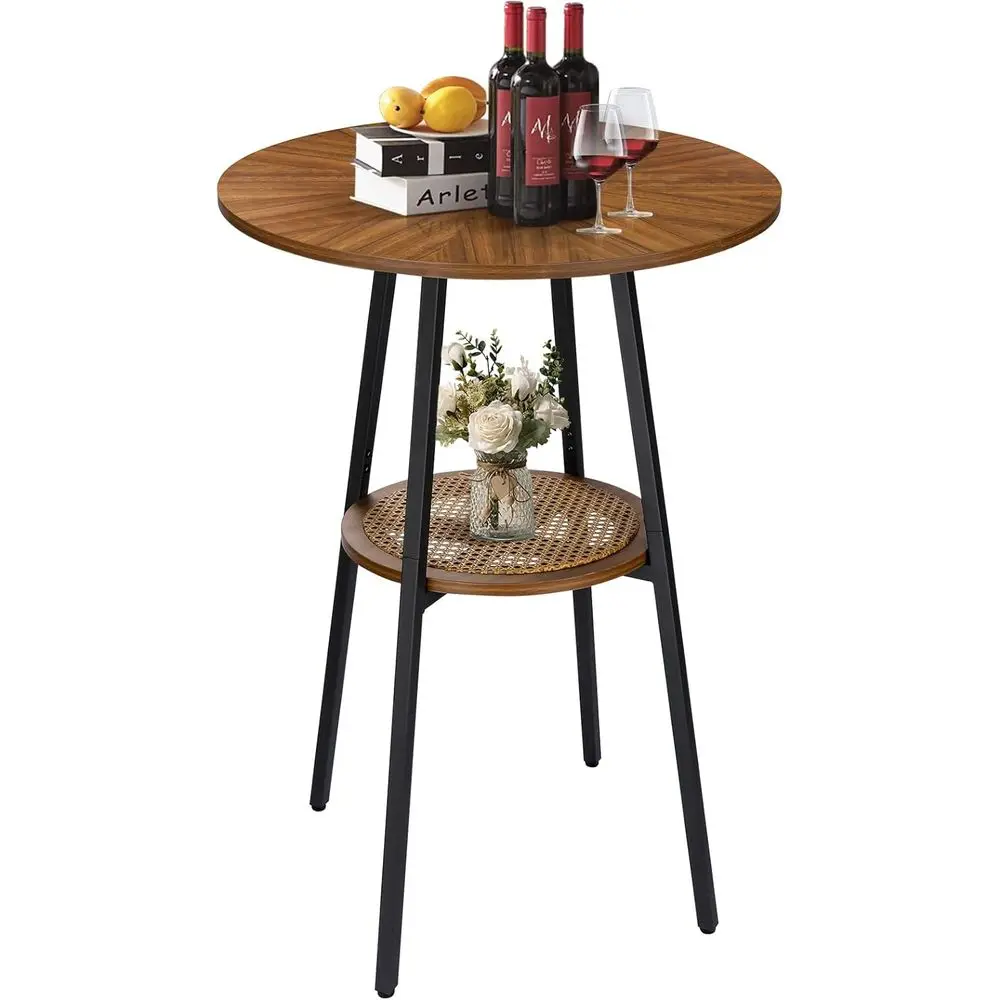 

Boho Bar Height Table - Rattan Storage Shel, High Top & Counter Height Dining Table
