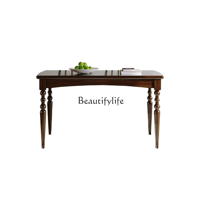 

Medieval French pure solid wood dining table restaurant rectangular American country dining table household
