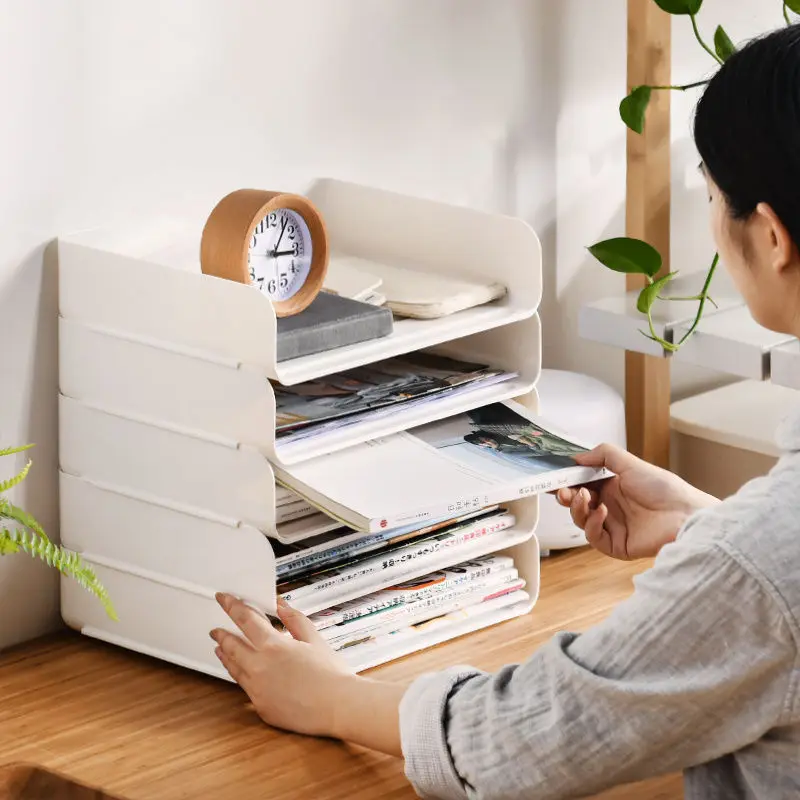 

Desktop File Tray Organizer A4 Document Paper Organizer Rack Plastic Book Shelf Storage Holder Office Stationery Storage Box