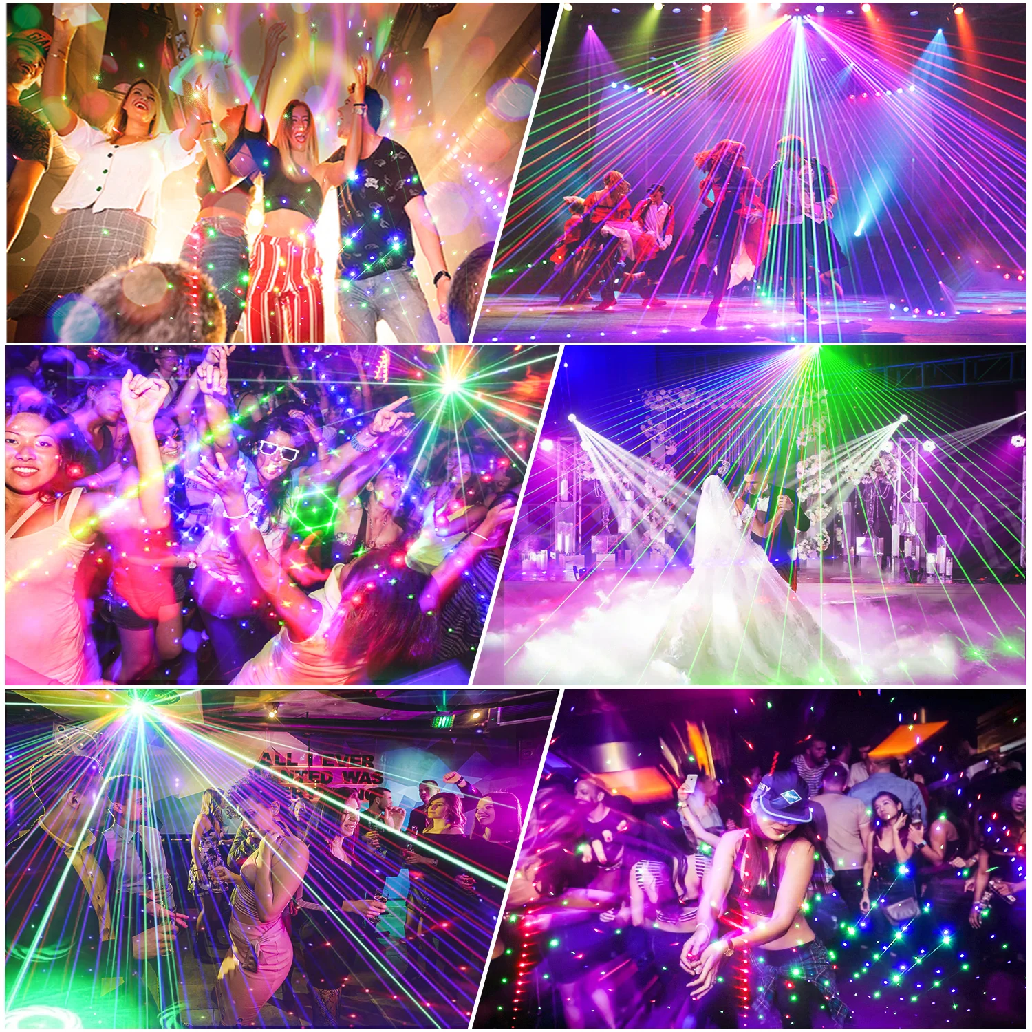 U'King 9-ogen projector RGB laserfeestlicht Afstandsbediening Podiumeffectverlichting 7CH DMX512 Nachtclubverlichting voor DJ Disco Show