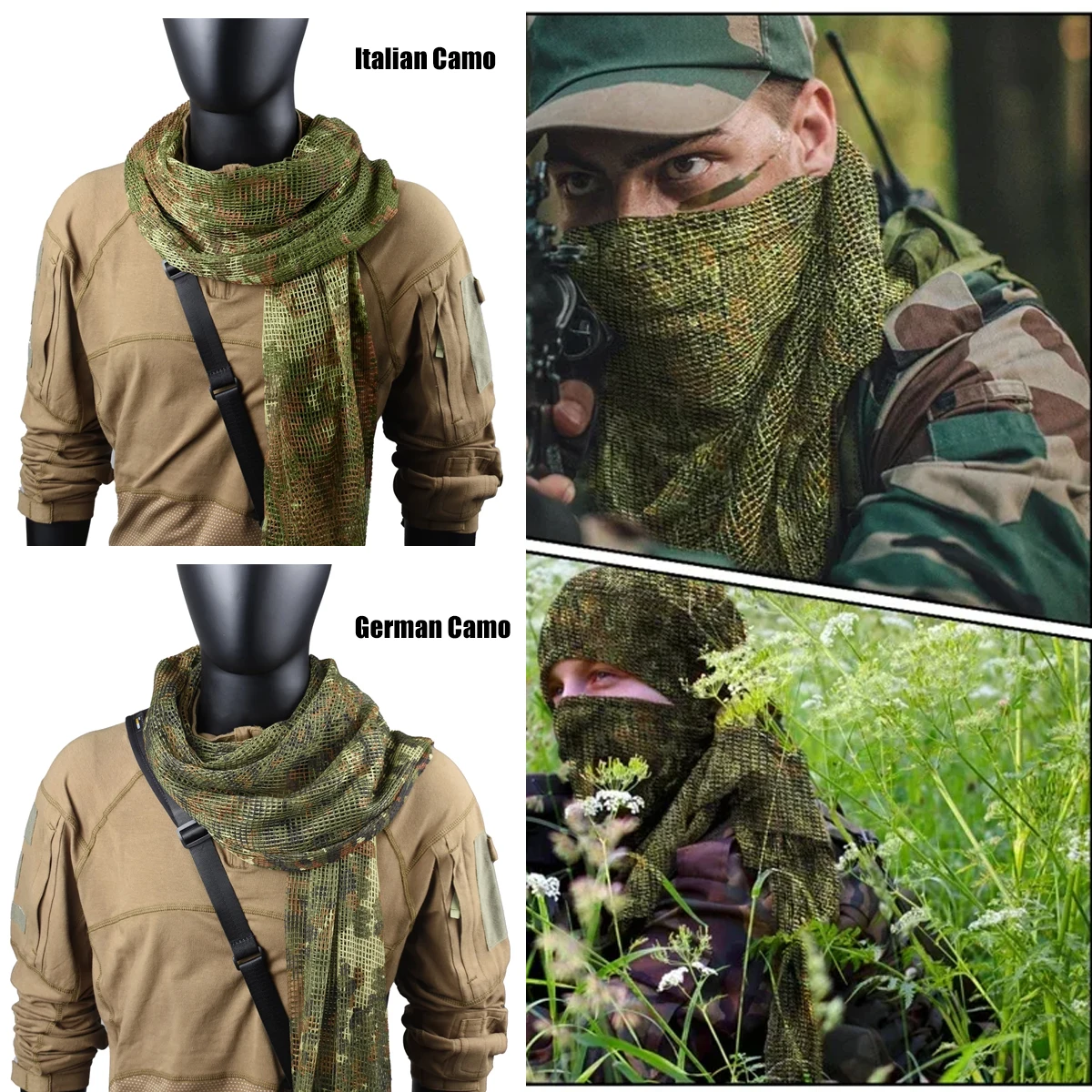 Camouflage Scarf Mesh Breathbale Camo Mesh Scarf Face Veil Head Wrap for Outdoor Sports Camping Cycling Hiking Neckerchief Mask