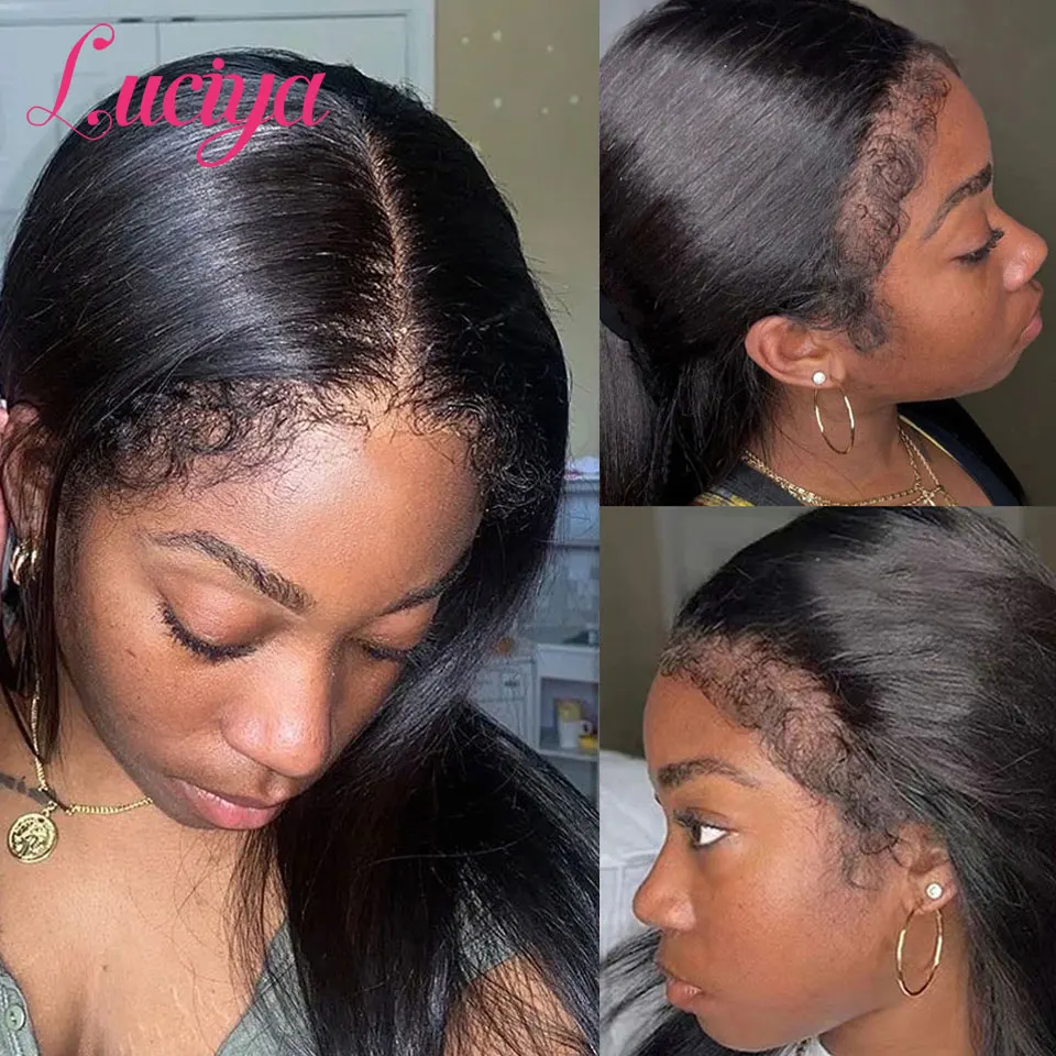 4C kinky Edges Bone Straight 13x4 Full Lace Front Wigs Curly Baby Hair 13x6 HD Lace Frontal Human Hair Wigs Glueless Closure Wig