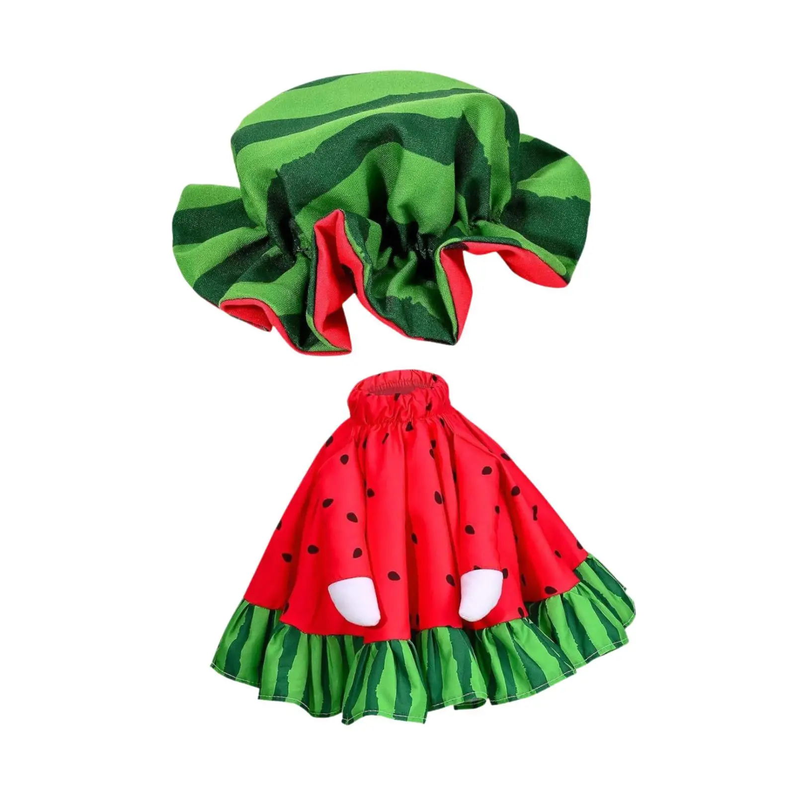 Porch Goose Outfit Watermelon-themed Dress and Hat Party Craft for 23 Inch Cement Goose Statue Outdoor Yard Decoration