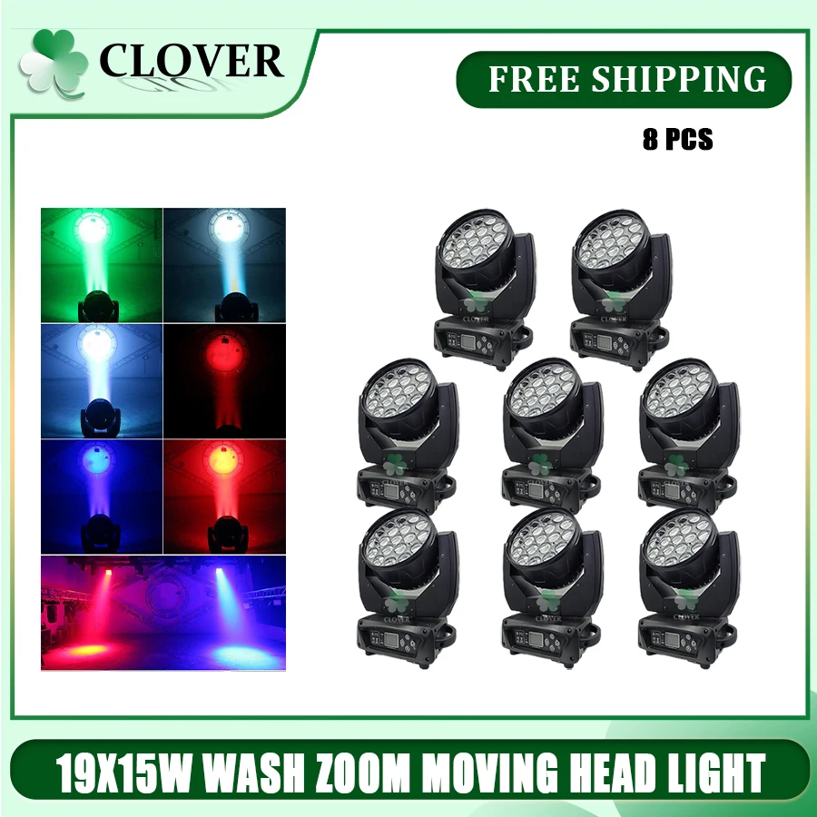 0 Tax 8Pcs 19x15W Led Moving Head RGBW Beam Wash Zoom Moving Head Light DJ Stage Light Equipment Concert Productions