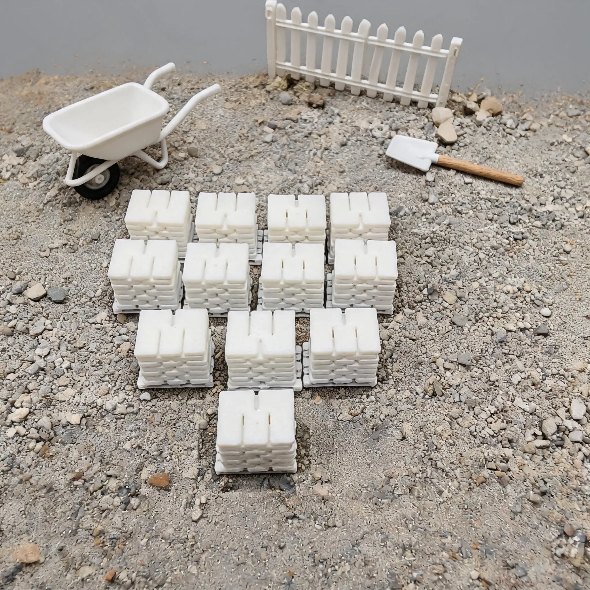 1cm Mini Pallet Stacked Cement Bags Model, Miniature Construction Site Diorama Accessory