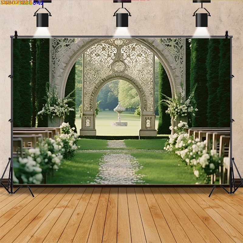 

Aesthetic Flower Wreath Decoration Indoor White Background Fantasy Wedding Curtain Photography Backdrop Photo Studio Props SG-10