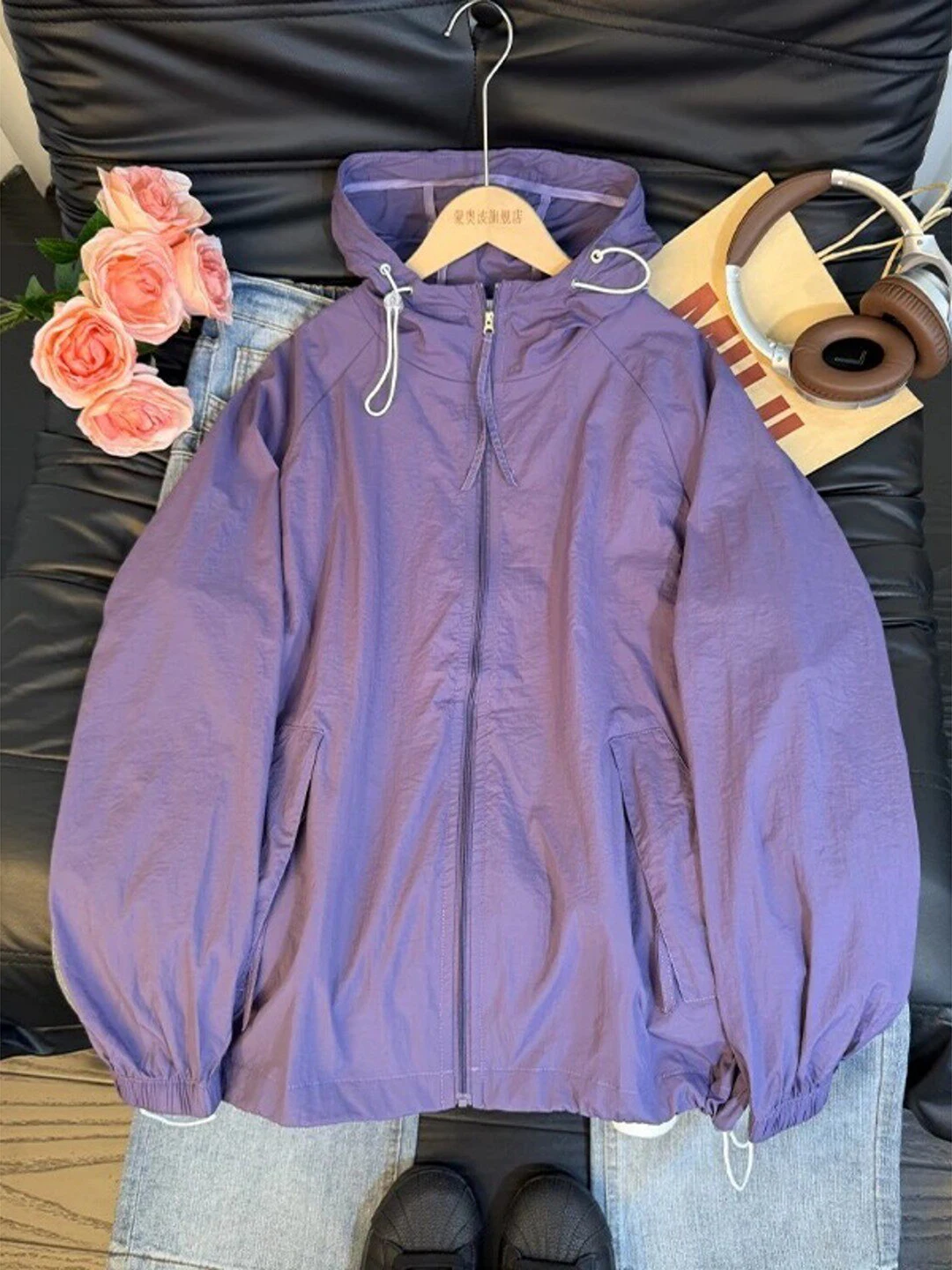 

Dopamine Purple UPF50 Sun Protection Clothing Men's Summer Thin Outdoor UV Protection Skin Shirt Quick Dry Jacket Hooded Poly...
