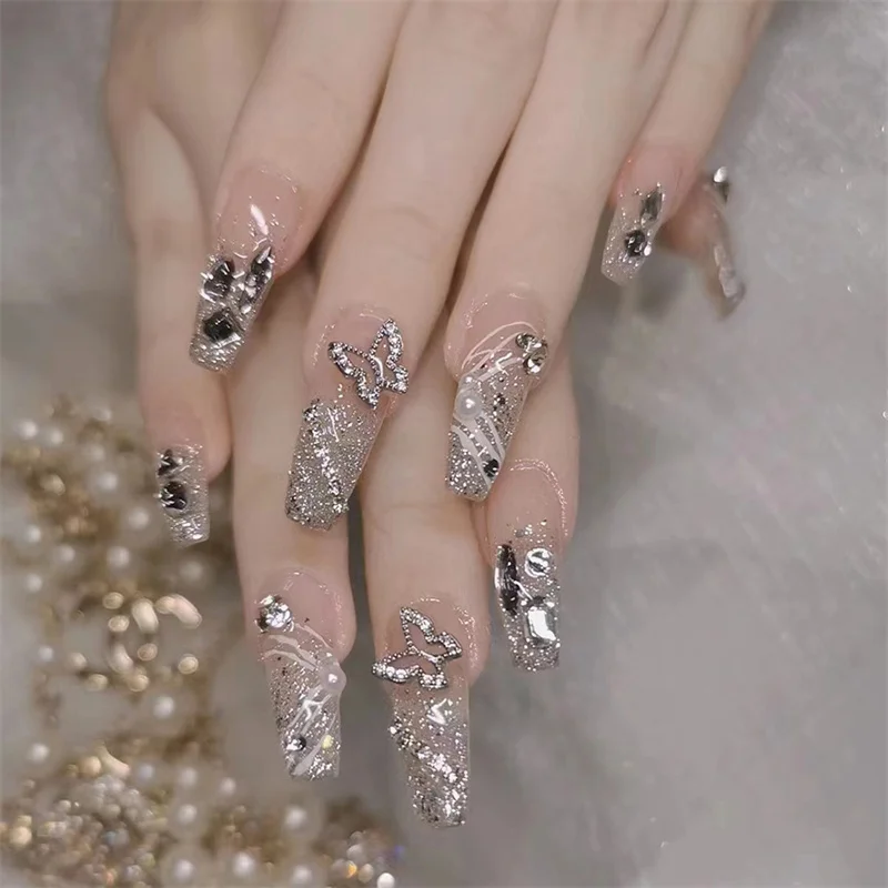 Dazzling Popping Butterfly Press On Nails Removable Fake Nails