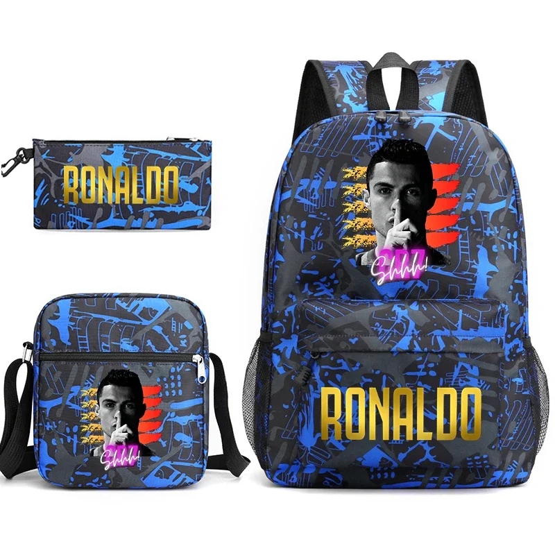 Ronaldo printed children's backpack set student school bag shoulder bag pencil case 3-piece set suitable for boys and girls