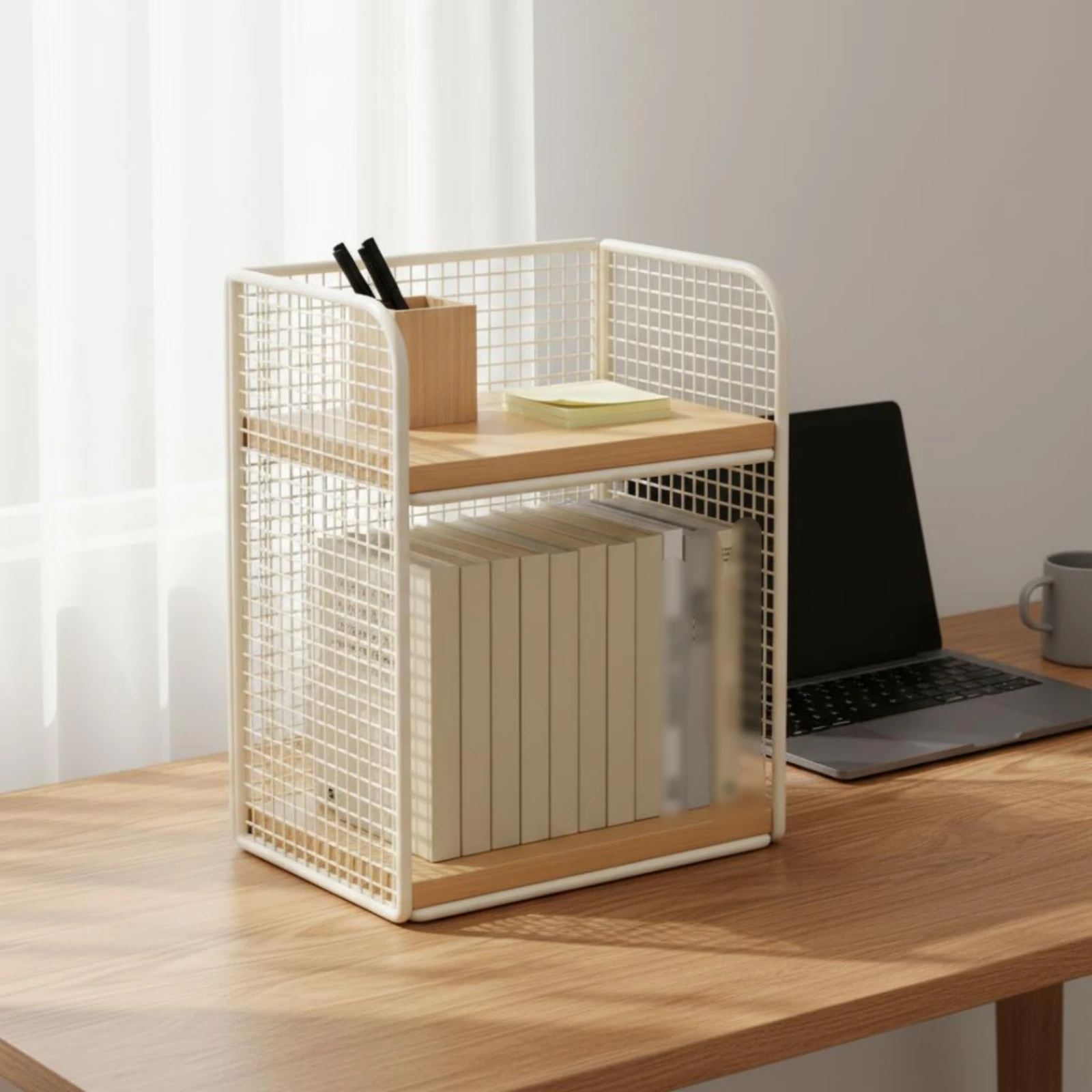 

Desktop Bookshelf Large Capacity Multi-Layer Desk Shelf Mini Desktop Bookcase Sturdy and Long-Lasting Metal Mesh Book Rack