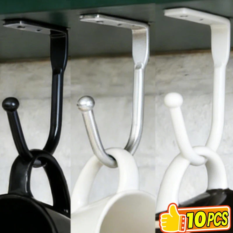 2/10 шт. Металлические потолочные крючки из цинкового сплава, настенные крючки для одежды, держатели для полотенец, сумок, чашек, многофункциональная полка для хранения