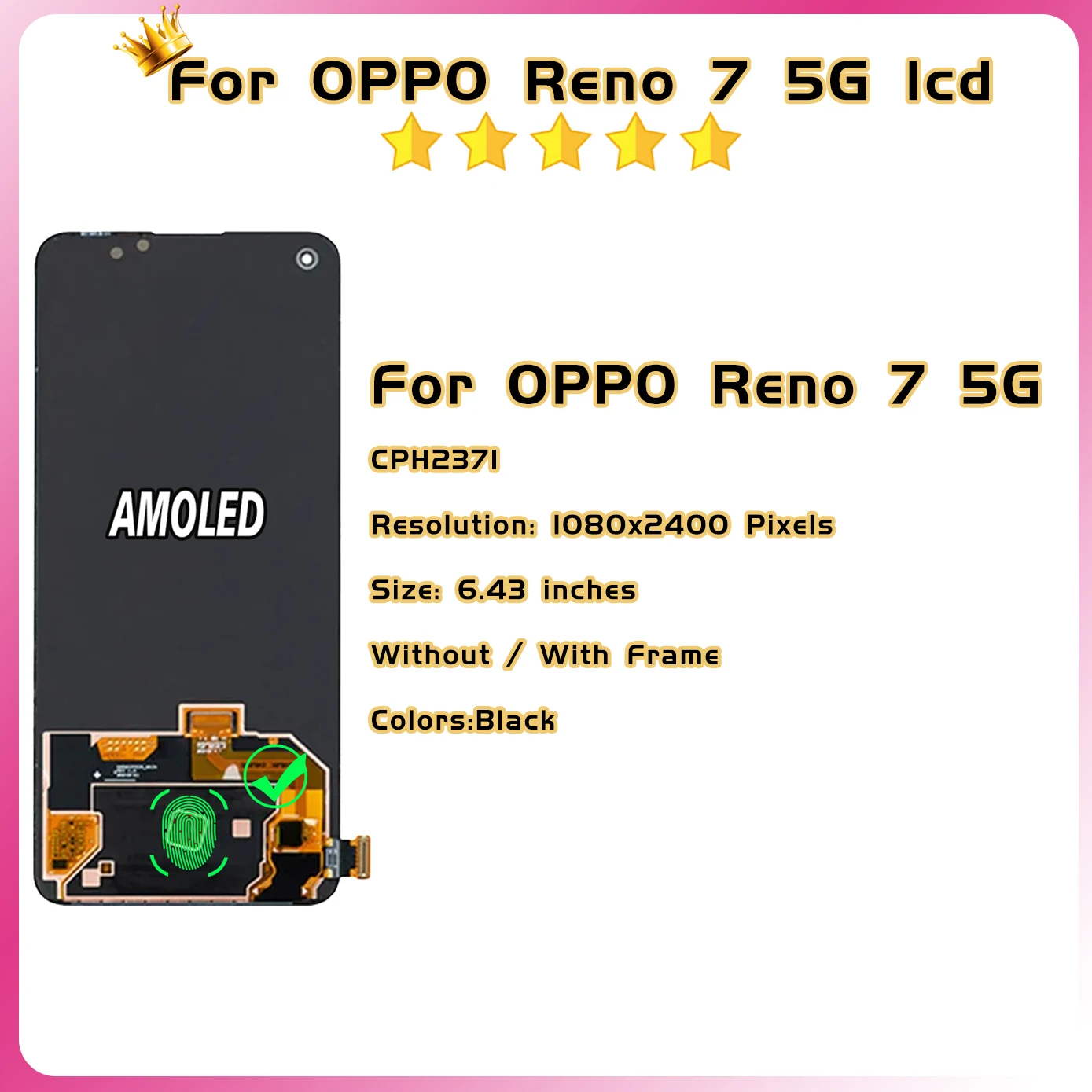 6.43\'\' LCD For OPPO Reno7 5G CPH2371 Display Touch Screen Mobile Phone Repair 100% Tested Digitizer Assembly Replacement