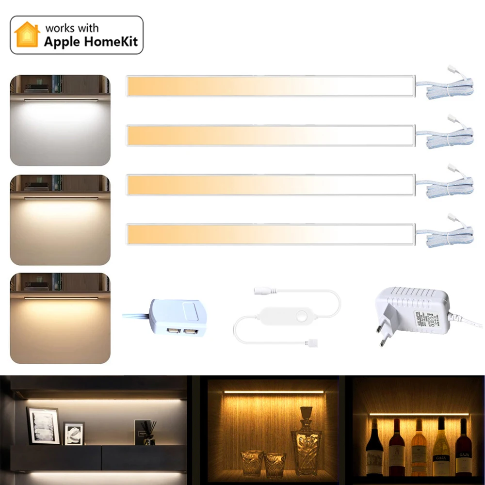 30cm Homekit WiFi CCT LED Under Cabinet Light Kitchen Closet Cabinet Light Cupboard Showcase Under Desk Lamp Bar 3000K-6500K Kit