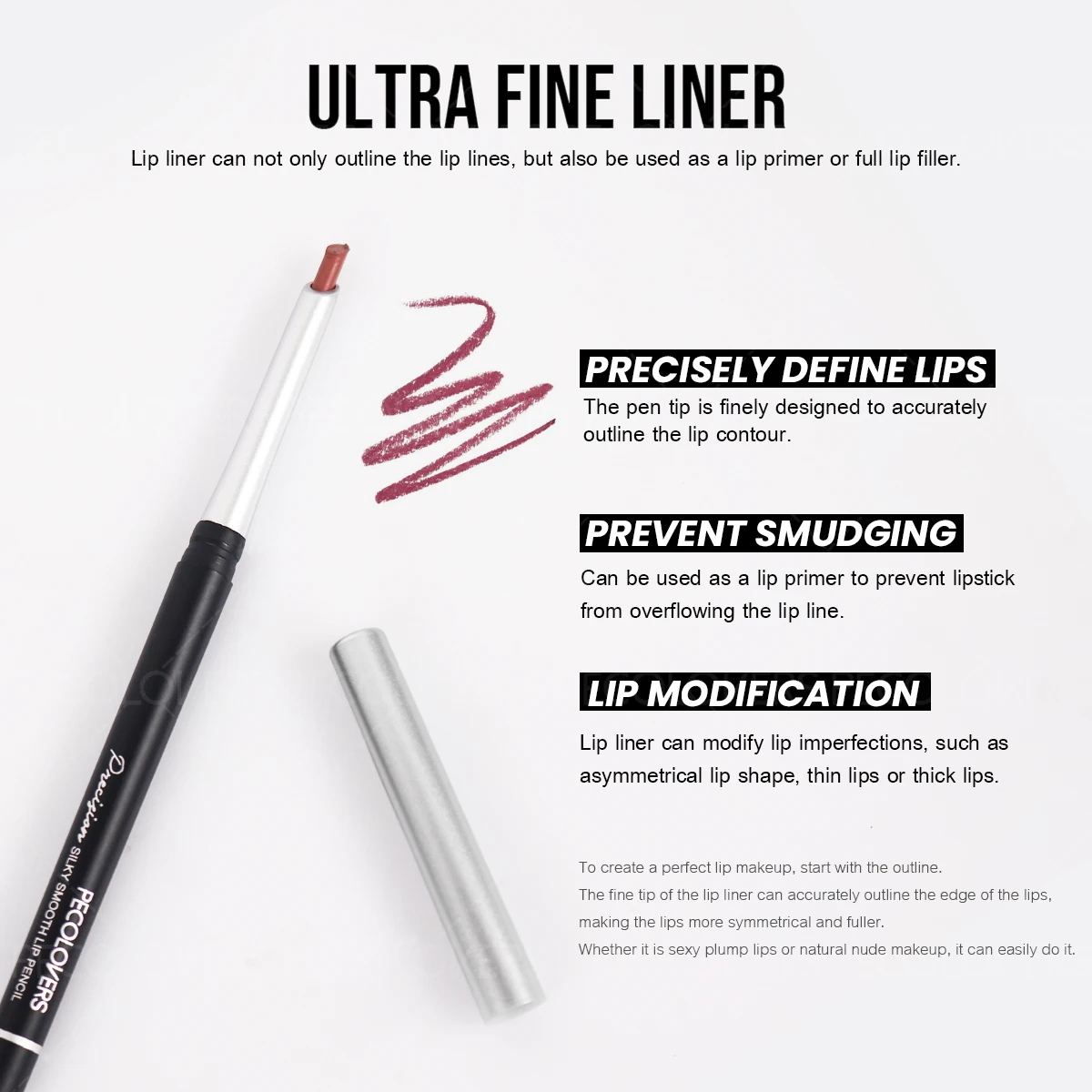 قلم تحديد الشفاه المخملي ومقاوم للماء ومقاوم للعرق وسهل الإنزلاق، قلم مكياج عاري، أداة مكياج طويلة الأمد
