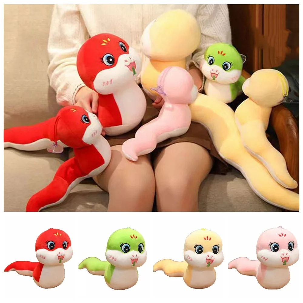 Olhos grandes cobra ano brinquedo de pelúcia cauda longa animal de pelúcia cobra ano mascote brinquedo pendurado bonito sorte cobra boneca plushies crianças