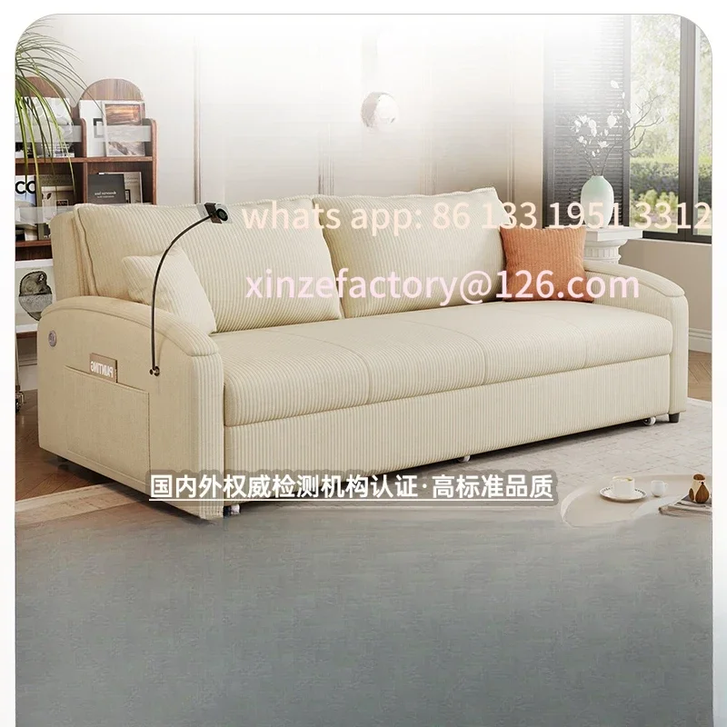 أريكة سرير من القطن والكتان قابلة للتخصيص، شقة صغيرة كريمية للرياح، متعددة الوظائف، غرفة المعيشة، دراسة قابلة للطي، مزدوجة الأغراض #5