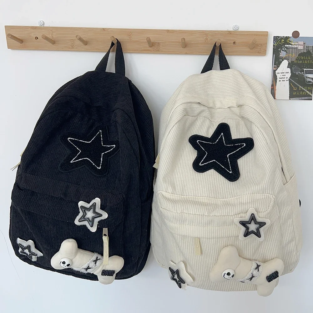 Bolsas escolares de veludo para adolescentes, mochila de grande capacidade, mochila japonesa, decoração estelar, mochila estética, novo designer, 2024