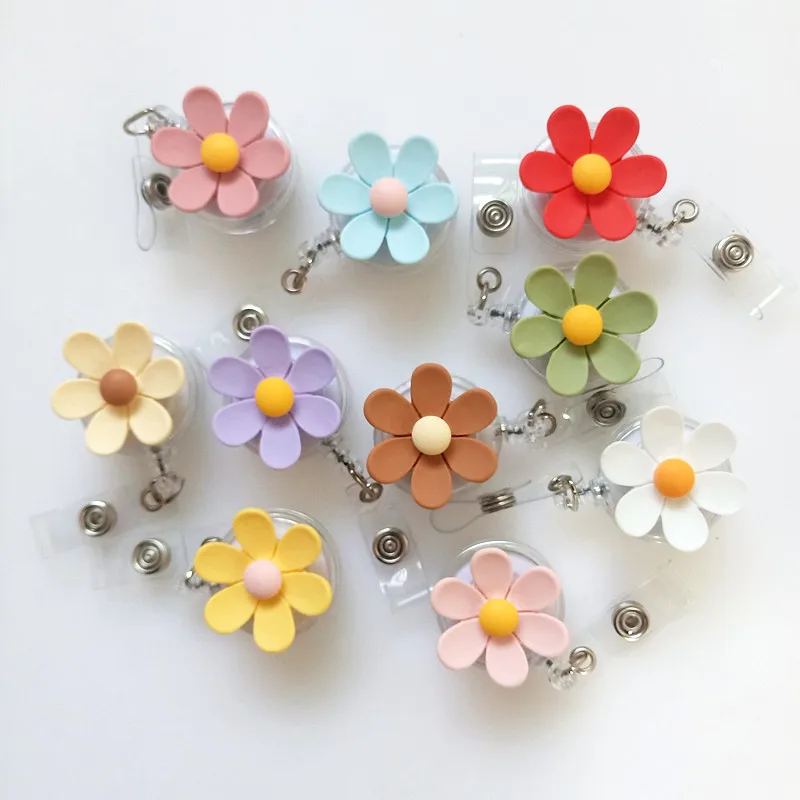 New Arrival 1 Piece Resin Flowers Retractable Nurse Badge Reel Cute Floral Girls Students Doctor ID Card Holder Keys Lanyard