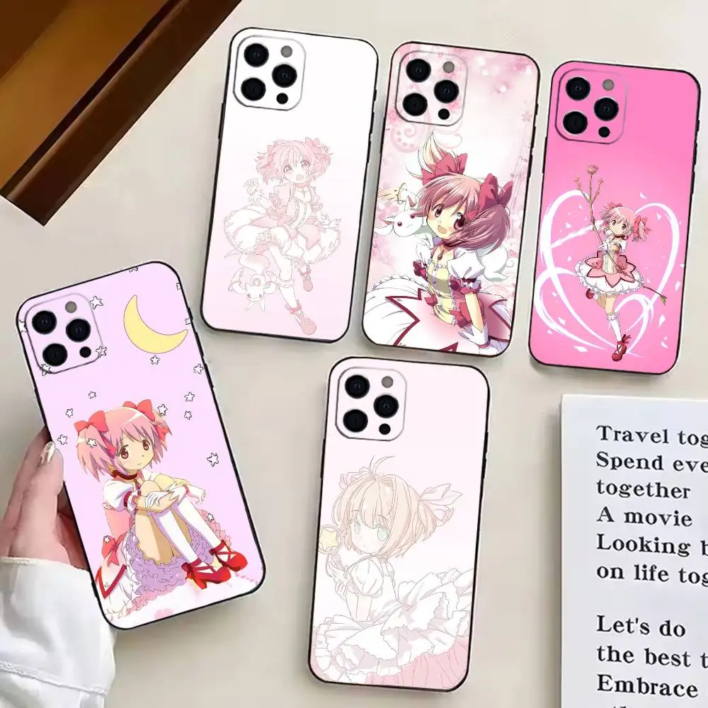 

Anime Kaname Madoka Phone Case For iPhone17,16,15,14,13,12,11 Plus,Pro Soft Silicone Black Case