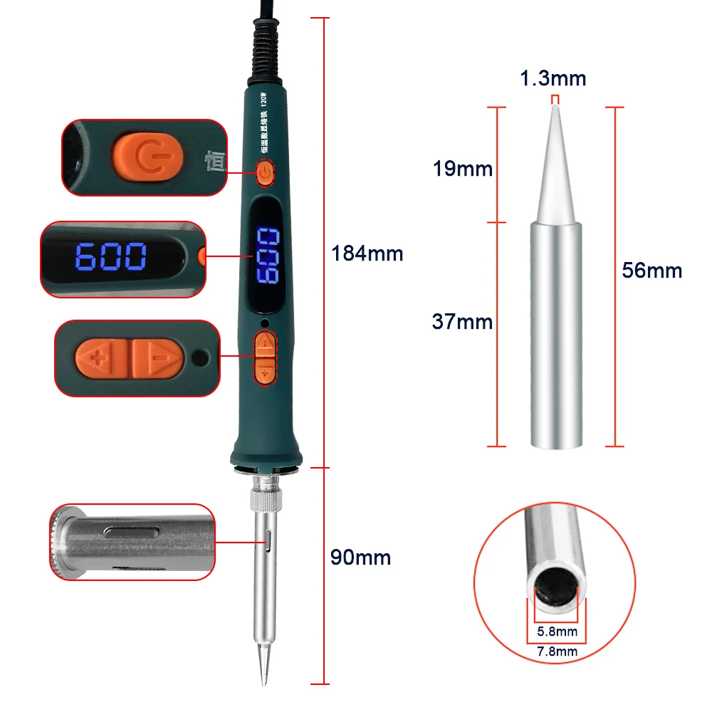 Imagem -02 - Digital de Solda Repair Tool Grupo Solda Elétrica Ferro Temperatura de Calibração Dupla 100w 120w 200600c 907s