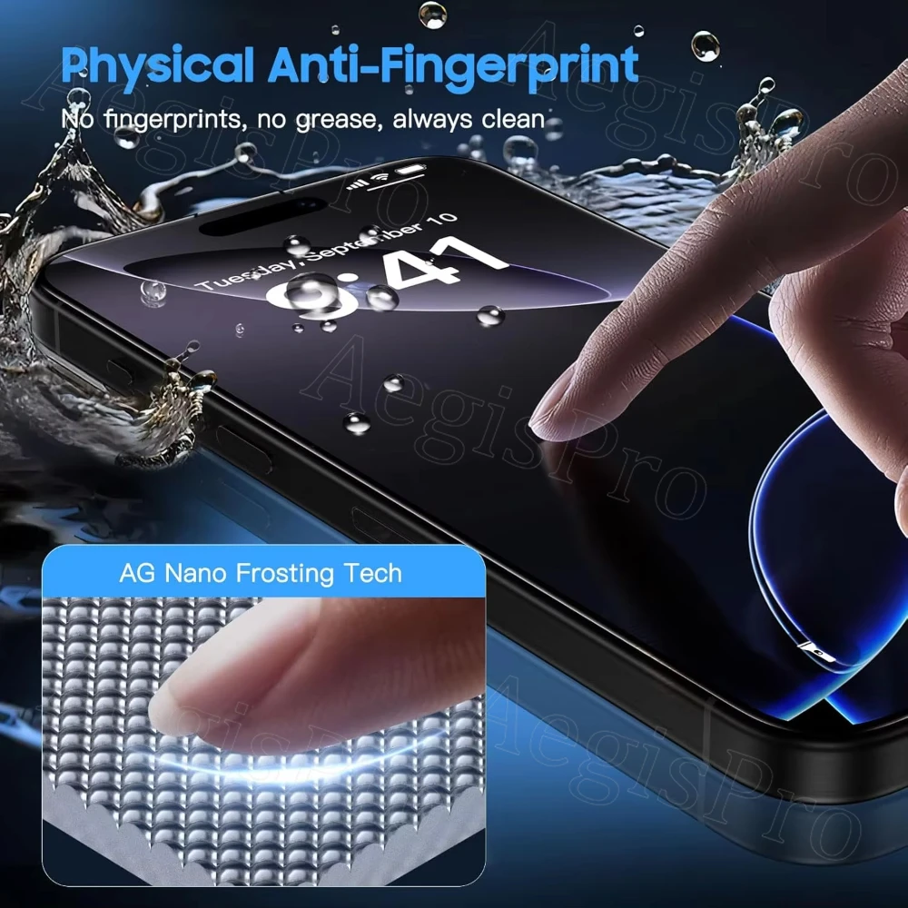 

AliGlas Full Cover Matte Privacy Screen Protector Tempered Film and len For iPhone 17 16 15 14 13 12 11 Pro Max Plus Mini Air