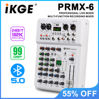 PRMX-6 Audio Mixer with 5.0 BT DJ Console, 99 DSP Effects, Portable Mixing Console for Live Performance, Recording Studio