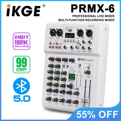 PRMX-6 Audio Mixer with 5.0 BT DJ Console, 99 DSP Effects, Portable Mixing Console for Live Performance, Recording Studio
