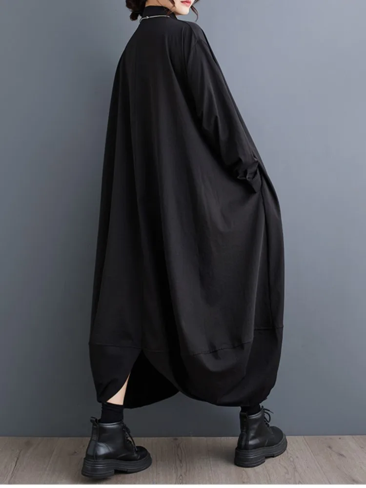 เดรสเชิ้ตแขนยาวทรงหลวมสไตล์สปริงสำหรับผู้หญิง แฟชั่นลำลอง ทรงไม่สมมาตร