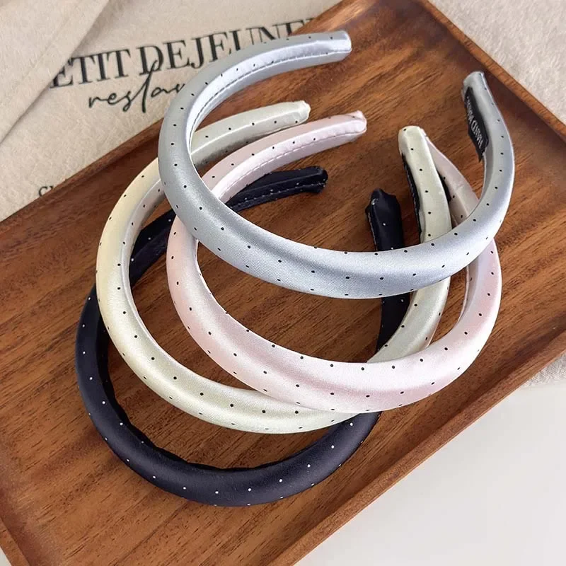 Korean Polka Dot Satin Headband Women Summer Thin Padded Hair Hoop Elegant Non Slip Hairband Girls Daily Hair Accessories Gifts
