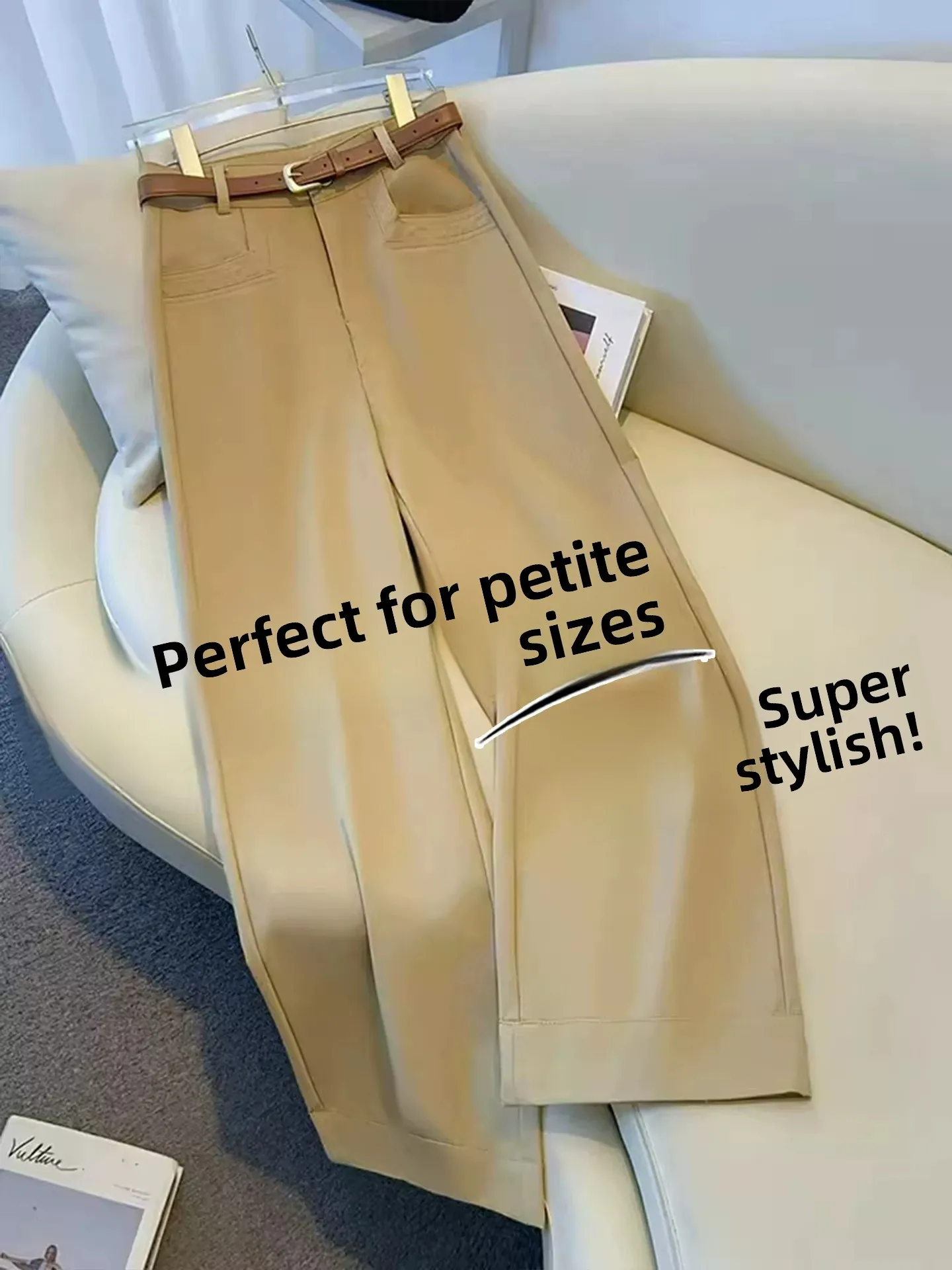 Khaki Wide Leg Jeans Women's Loose Drapey Slimming Small Nine Point Straight Cut Pants Autumn New Style Casual High Waist Pocket
