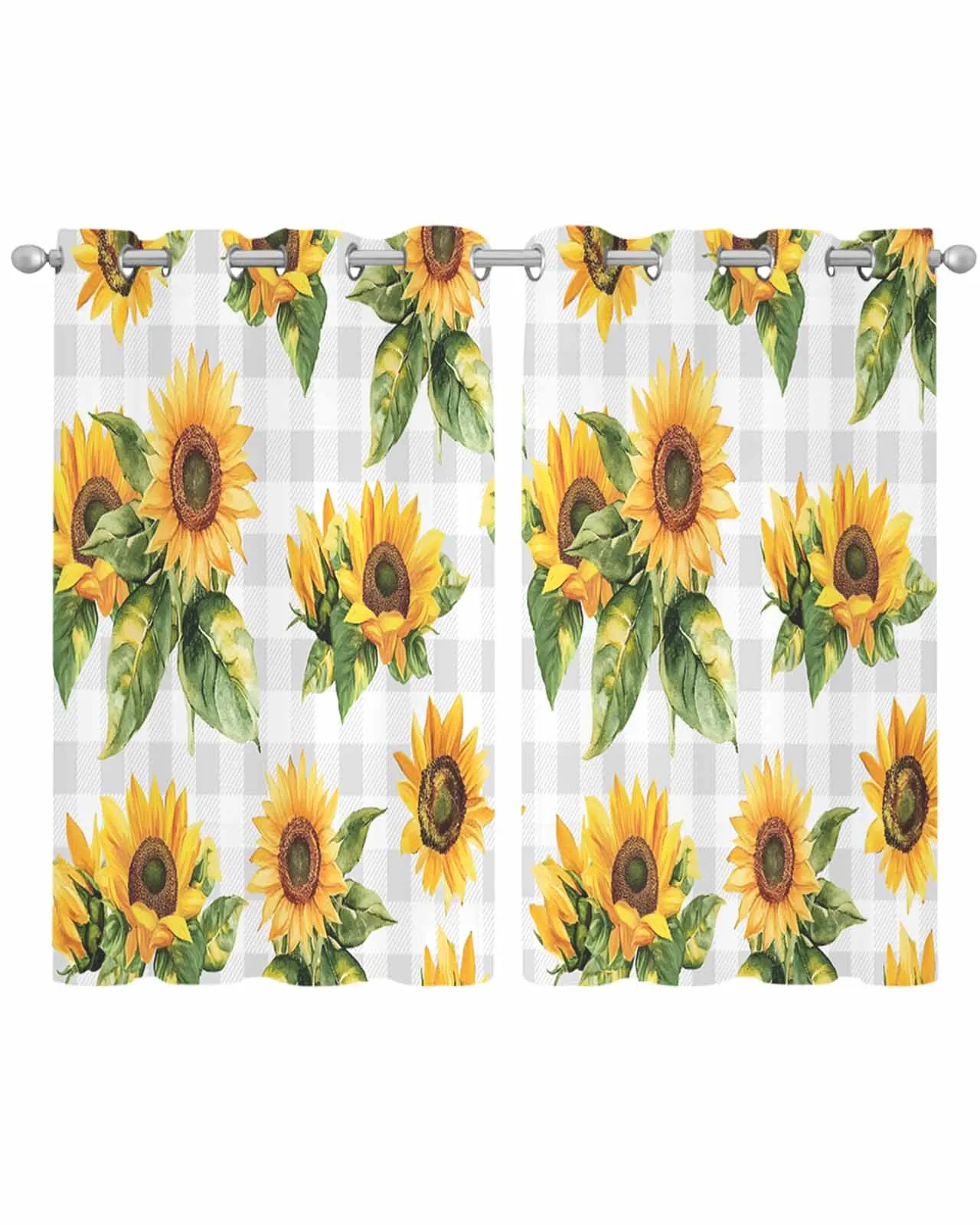 

Sunflower Grey Plaid Flowers Tulle Living Room Decoration Transparent Sheer Curtains Bedroom Kitchen Voile Chiffon Drapes