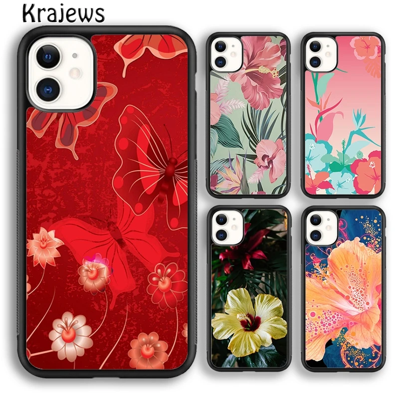 Krajews Butterflies Hibiscus Flowers Soft Phone Case Cover For iPhone 16 15 SE2020 14 7 8 plus 11 12 13 pro max coque Fundas