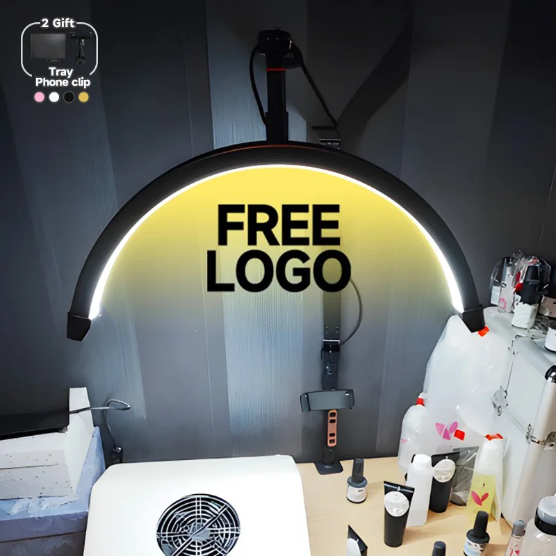 Free logo 16-inch Half Moon LED Nail Table Facial Bed Clip-on Lamp for Salon Nail Manicure Lash Extension Tattoo Eyebrow