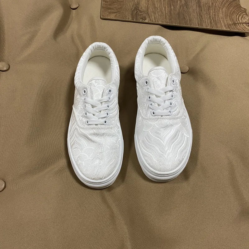 

Silk Satin White Shoes, Summer Breathable White Large Size Shoes, Men's Fashionable Casual Trendy Shoes, Versatile Sneakers for Men