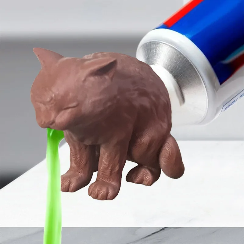 

Funny Cat Toothpaste Dispenser Spoof Cat Vomited Toothpaste Cap 3D Printed Squeezer Bathroom Accessories Squeezer Toy Prank Gift