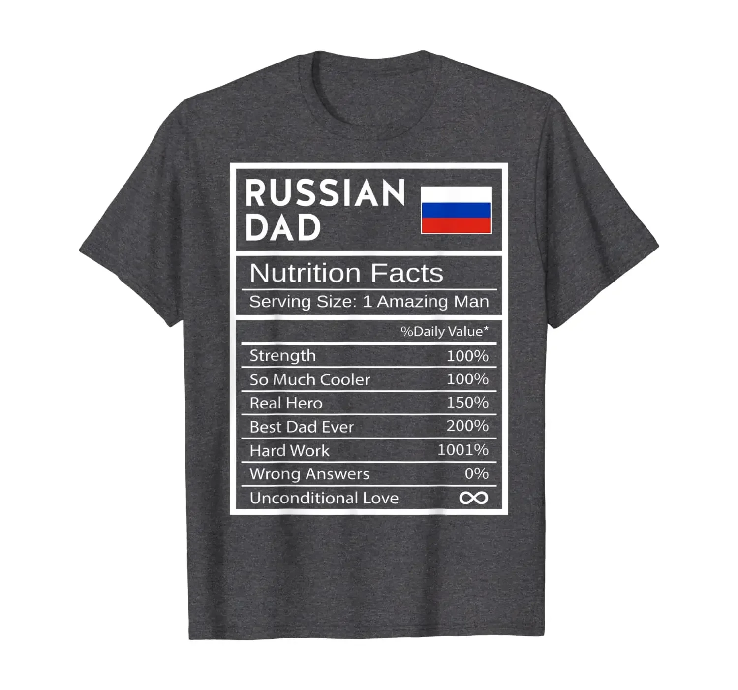 Russian Dad Nutrition Facts National Pride Gift T-Shirt 100% Cotton O-Neck Summer Short Sleeve Casual Mens T-shirt Size S-3XL