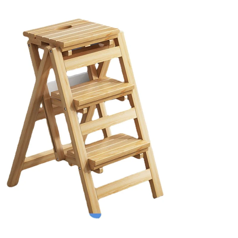 

Solid wood, stepladder without installation, folding household steps, foot pedals, two, three, four steps, climbing ladder, mult