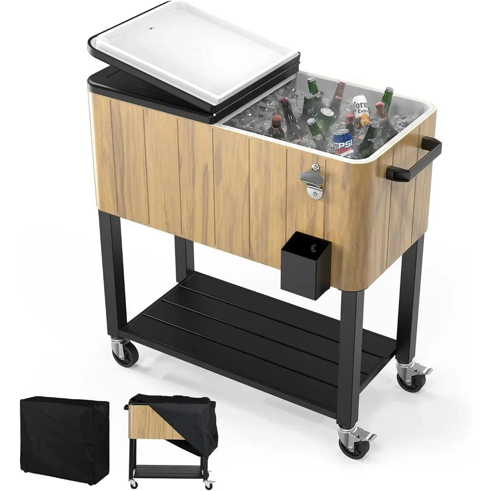 

80 Quart Party Ice Cooler Table with Wheels and Waterproof Coolers Cart Cover, Rolling Ice Cooler Table