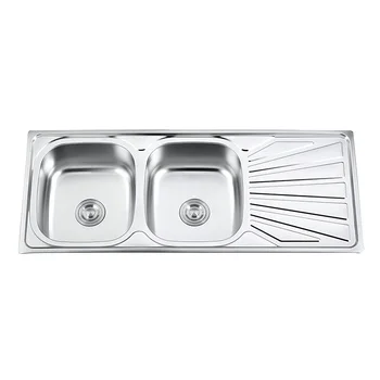 

Hot traditional 201 Stainless steel 120*50cm 150*50cm Machine Kitchen sink above Counter Double bowl Wash vegetables basin