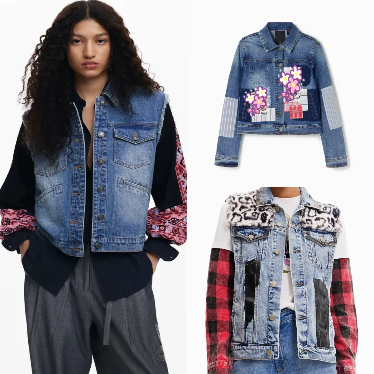 

Original Spanish Heavy Industries Embroidered Patchwork Denim coat Light Luxury Loose Splicing Women's Short Jacket