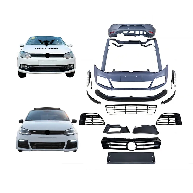 

New val Car Accessories Front Bumpper Grille Diffuser Bodykit for Vw Polo 2015 Convert to R Line 5 Door Body Kit