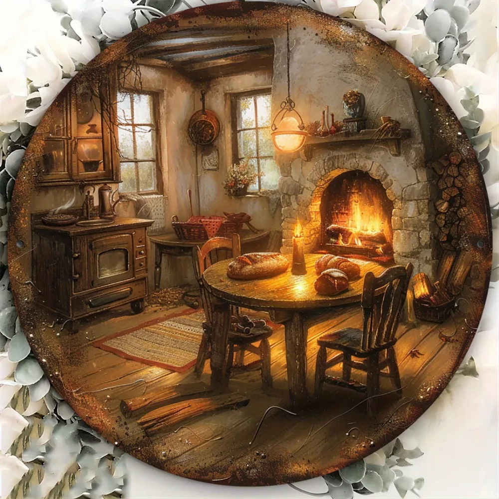 1pc 20x20cm Round Aluminum Metal Tin Sign Vintage Farmhouse Coffee Decorative Wall Art for Home Kitchen Cafe Bar Office
