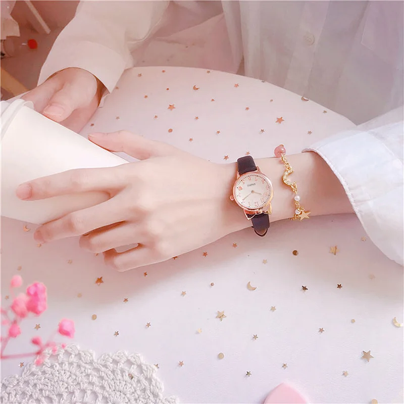 New Cute Heart Women Watch Stars Moon Bracelet Sets Rhinestones Child Quartz Watches Ideal Gifts For Kids