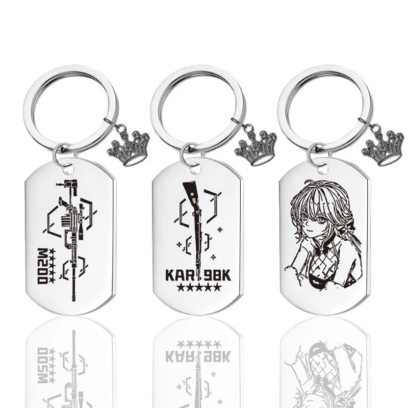 Girls Frontline Keychain for Women UMP45 Key Chain Man Trend Neck HK416 Pendant Silver Color Fashion Titanium Couples Party Gift